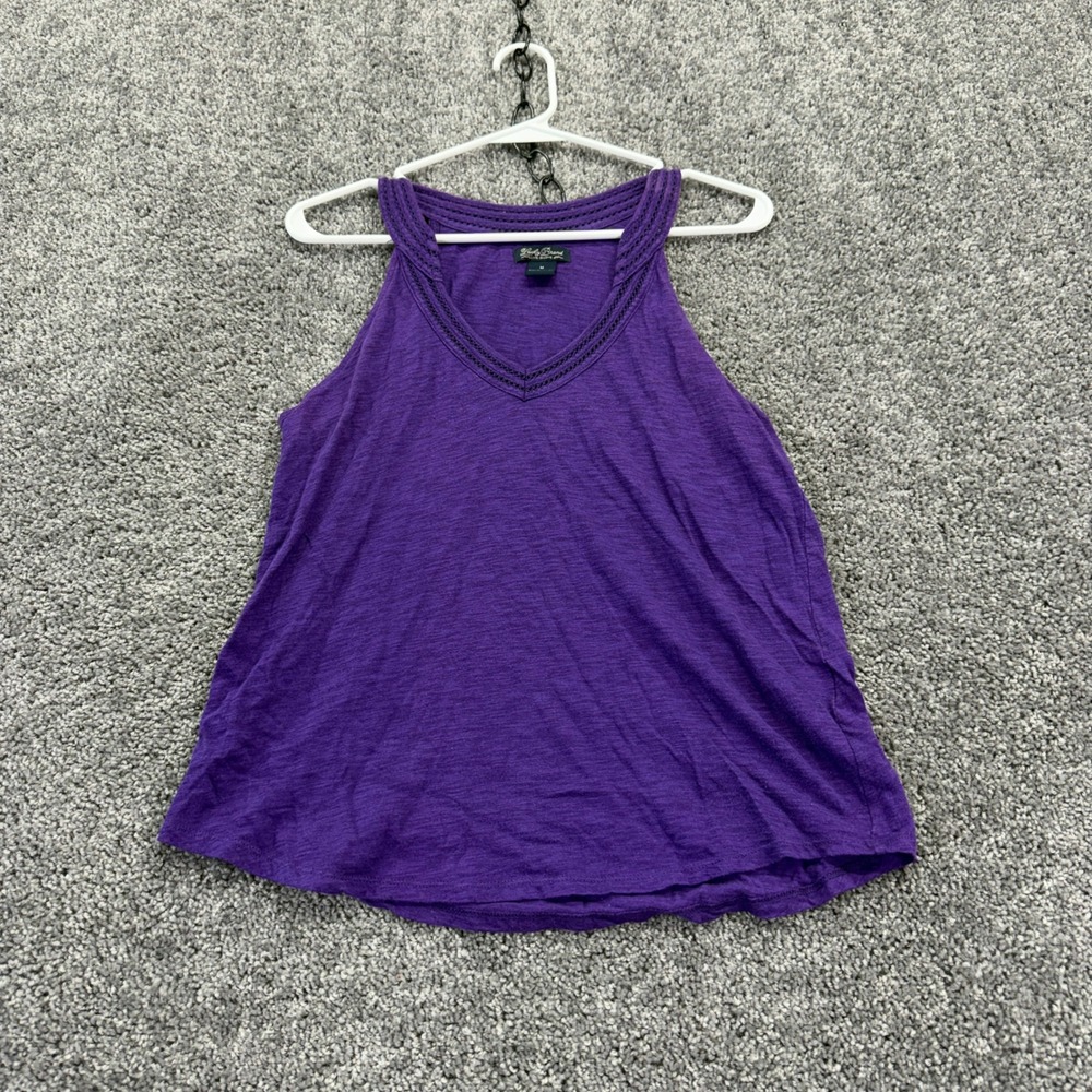 Lucky Brand Tank Top Womens M Purple Crochet Trim V-Neck Sleeveless Casual